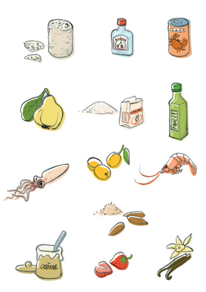 14-dessins d'ingrédient pour un livre de recette promotionnel