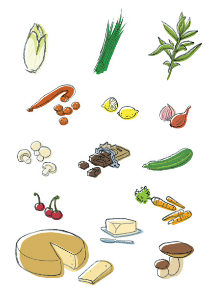15-dessins d'ingrédient pour un livre de recette promotionnel